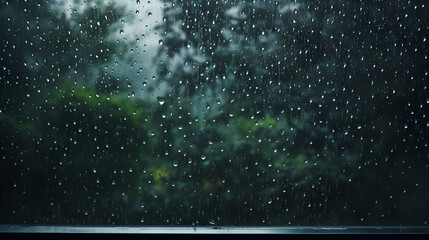 Capture the intricate patterns formed by raindrops on a windowpane, Raindrop on glass with outdoor scenery - obrazy, fototapety, plakaty