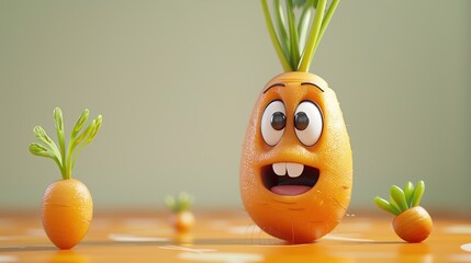 3d illustration a cute cartoon orange carrot character with big eyes