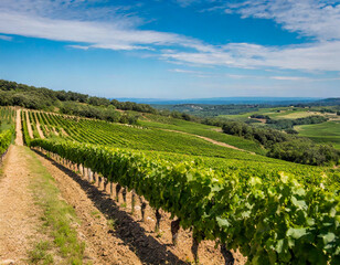 Fototapeta na wymiar Landscape of vines winery hill in South West of France