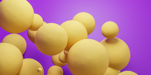 Group of yellow balls floating in the air 3d render illustration