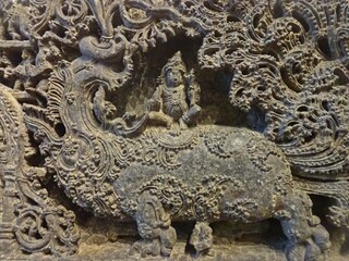 Intricate designs and patterns are depicted in stone carvings. at Indian Museum Kolkata 