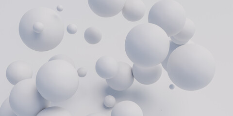 Group of white balls floating in the air 3d render illustration