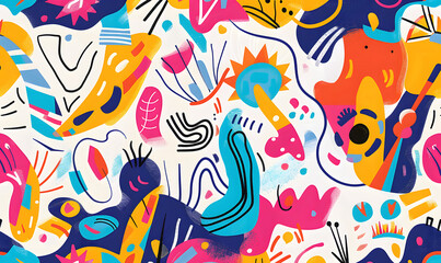 Fototapeta na wymiar doodle design featuring colorful shapes and lines on a white backdrop, Generative AI 