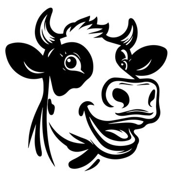 recommend clip art: cartoon smiling cow portrait, cheerful farm animal, vector illustration silhouette laser cutting black and white shape