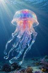 Jellyfish in the crystal clear waters of a tropical clean sea