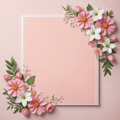 Empty card with flowers and copy space colorful background