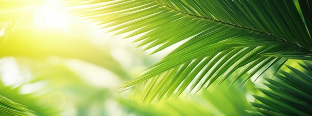 The spiked leaves of a small palm tree in the foreground with the background illuminated by the midday sun.