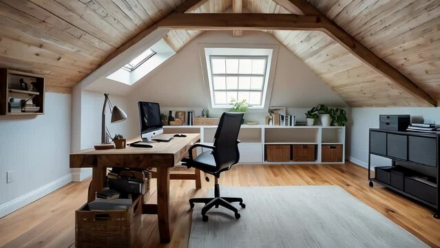Cozy attic home office setup