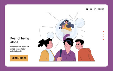 Fear of loneliness. Frightened young man drifting away from his friends.