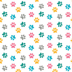 Whimsical Pet Paws Delight: A Vibrant Vector Pattern for Animal Lovers. Perfect for adding charm to animal-related projects, from pet products to children's illustrations,