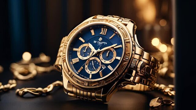 Sophisticated blue-faced watch with gold band