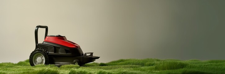 the cover of the lawn mower on the lawn - obrazy, fototapety, plakaty