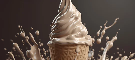 Foto auf Alu-Dibond splash of vanilla chocolate milk ice cream cone 6 © Nindya
