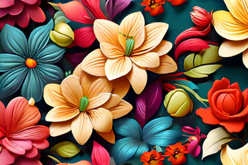 seamless pattern with flowers  flower, pattern, floral, seamless, flowers, vector, spring, pink, summer, nature, art, bouquet, design, illustration, beauty, blossom, plant,Ai generated 