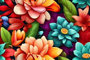 pattern with colorful flowers  garden, summer, daisy, floral, plant, beauty, red, spring, blossom, color, bloom, flora, colorful, arrangement,Ai generated 