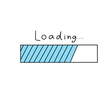 A blue loading bar with white stripes is shown on a white background. The loading bar is in the middle of the image and is almost completely filled. The blue color of the bar gives a sense of progress