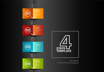 Four simple colorful folded editable paper steps process infographic template on dark background