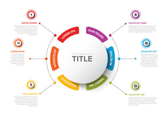 Colorful Circular Infographic Design Template with six element and title in the middle - obrazy, fototapety, plakaty