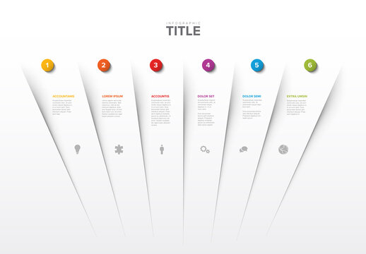 Multipurpose infographic with six options elements icons and description each in separate section column