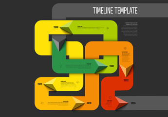 Infographic dark tangle timeline template with triangle arrows on thick color line