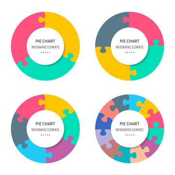 Vector infographic puzzle pie chart diagram set