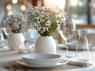 Floral table decoration for holidays and wedding dinner for a holiday, event, party or wedding reception in a restaurant