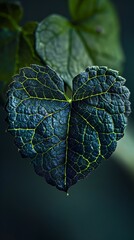 Heart shape with the serene texture of a leaf close up - obrazy, fototapety, plakaty