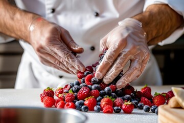 Obraz na płótnie Canvas chef arranging a mix of berries into a neat mound