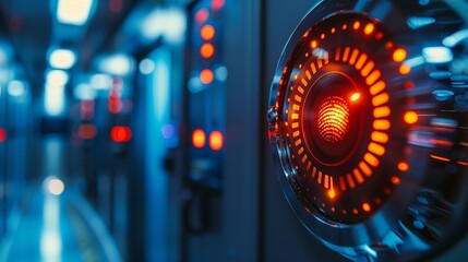 Obraz premium Secure biometric fingerprint scanner close up