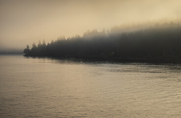 Mist Over the Puget Sound at Sunrise in Washington State