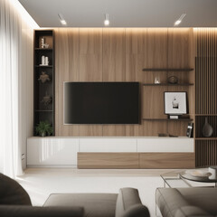 Sleek contemporary living room design with TV unit.