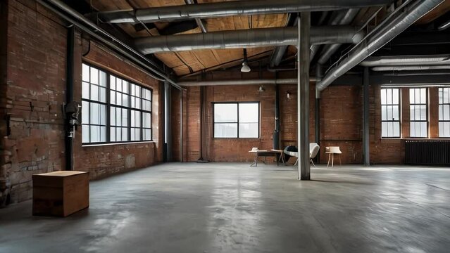 An industrial style loft space with brick walls and large windows, ideal for creative events.