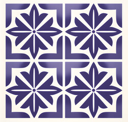 Tile Pattern in blue and white  in the style of geometric minimalistic