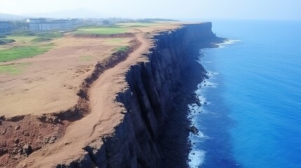 Aerial view of dramatic cliff edge by the sea popular destination for adventure travel