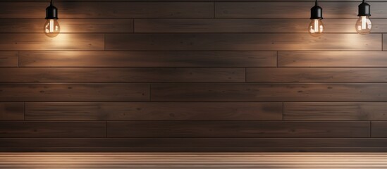 A row of light bulbs is mounted on a wooden wall made of interior ipe wood cladding. The bulbs are evenly spaced and illuminate the space. The white ceiling contrasts with the warm tones of the wood.