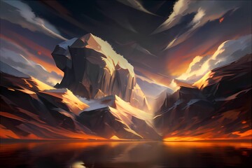 ゲーム背景ドラスティックな迫力ある夜明けの雲と空と水面