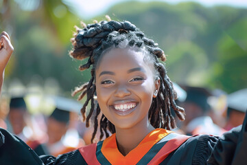 Side view of Bantu student in graduation uniform, optimistic future