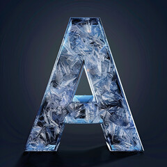 3D "A" rendered in crystal ice texture with intricate frost, exuding a subtle blue glow.