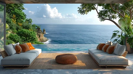 Rolgordijnen Modern Outdoor Terrace in Summer: Capturing Ocean View in Contemporary Design © HSGraphics