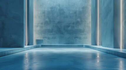 A blue interior wall with beautiful built-in lighting, creating an elegant and serene ambiance