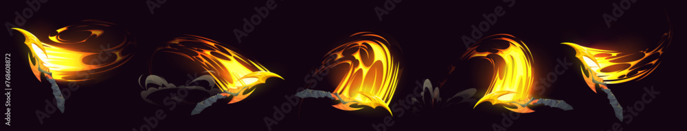 Poster medieval sword or ancient knife with slash light vfx effect for game ui design. cartoon vector illus