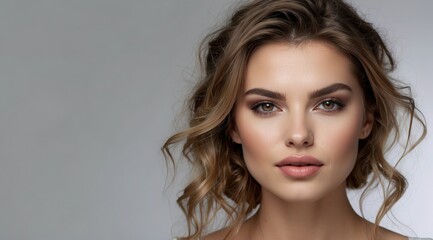 Naklejka premium Attractive beautiful western woman in studio background, posing for beauty product