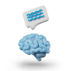 Realistic blue brain icon with comment sign. Chat bot symbol, robotic support
