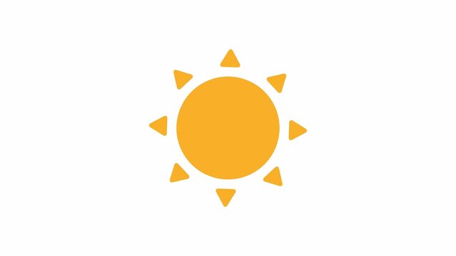 Rotating sun with rays 2D object animation. Bright sunshine. Turning sun disk flat cartoon 4K video, transparent alpha channel. Natural light source animated element on white background