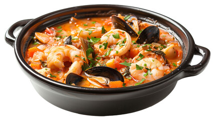 Delicous food cioppino on bowl, isolated on white background