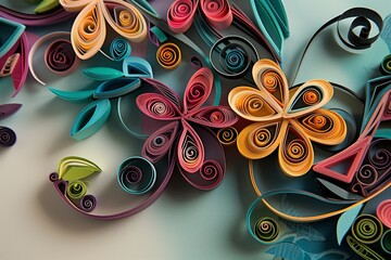 overhead view of a quilling art project with paper strips