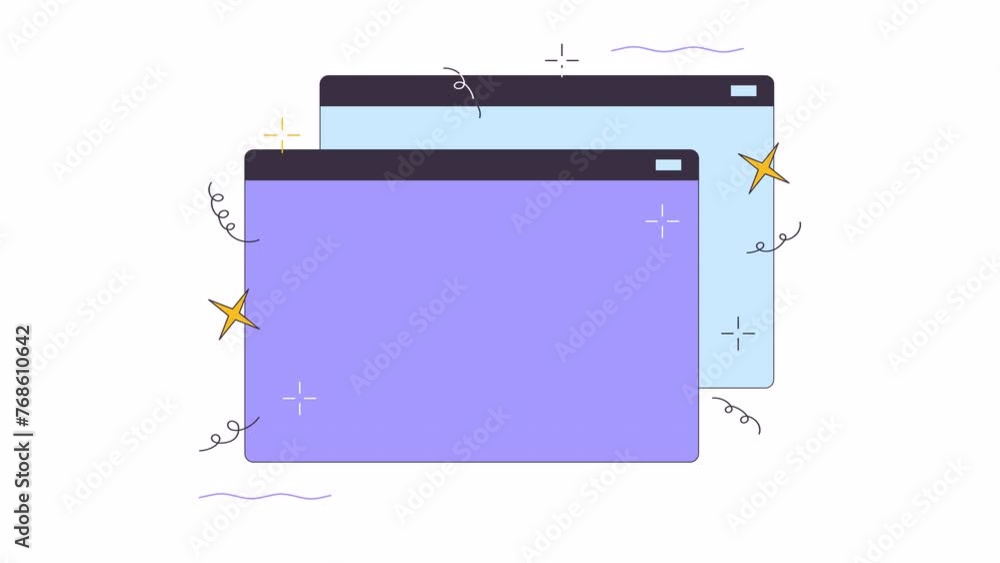 Poster website windows with sparkling elements line 2d object animation. web design technology flat color c