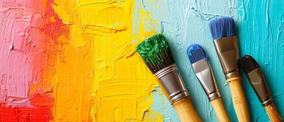 Three paintbrushes with different colors of paint - Powered by Adobe