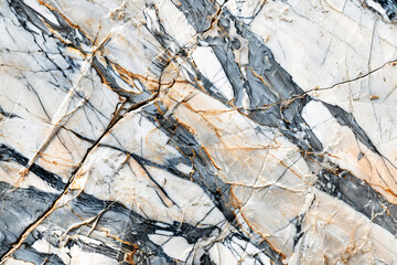  The white black marble has veins of gold running throughout it in an organic, 