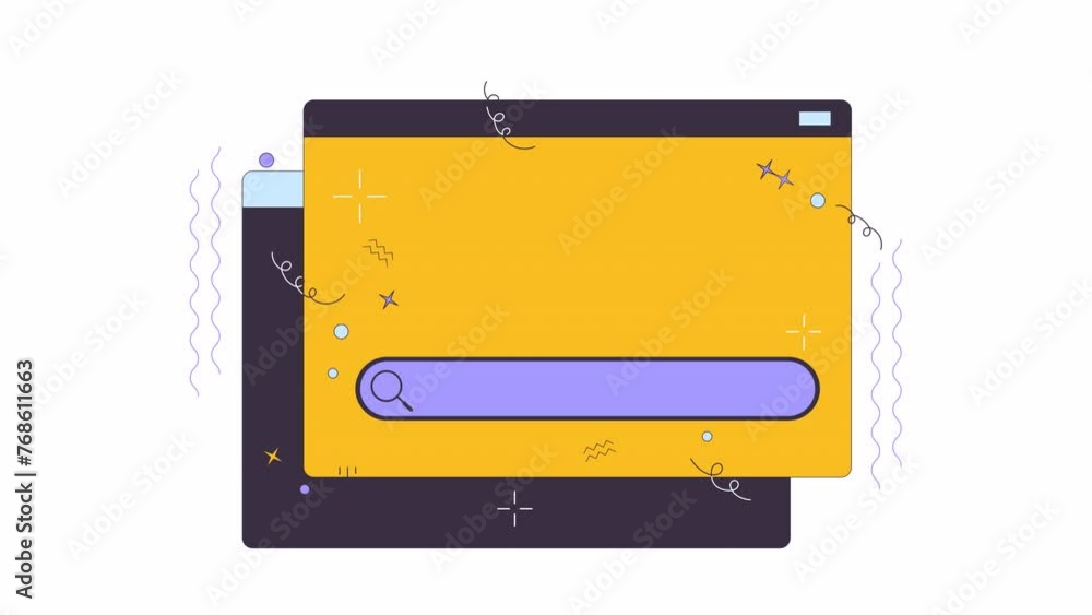 Poster open website window with search bar line 2d object animation. internet browser technology flat color